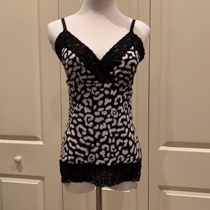 WHBM black and white leopard animal print stretchy tank with lace trim